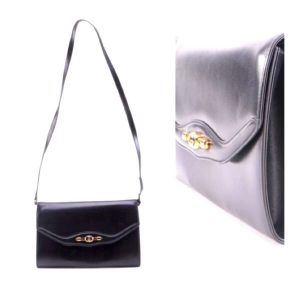 GUCCI Women's Vintage Black Leather Clutch Convertible Crossbody - Picture 1 of 12